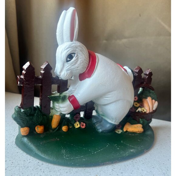 White Rabbit Cast Iron Door Stop With Fence & Basket Hand-Painted Vintage - Picture 4 of 12